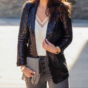 NWT Express Notch Collar Long Sleeve Sequin Boyfriend Blazer Size Xs